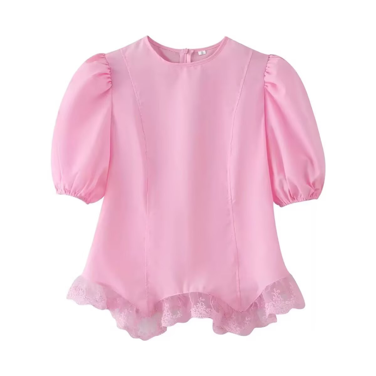 Women's lace patchwork hem short sleeved top