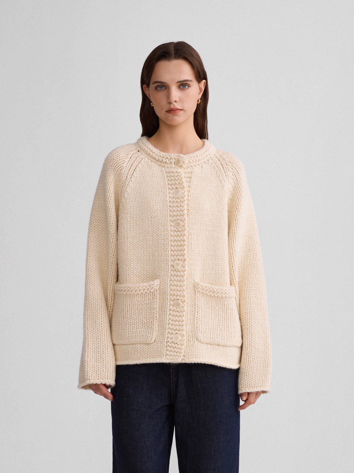 The rumah retro thick stick and needle sweater jacket, the new mother brand heavy industry woven wool knitted cardigan