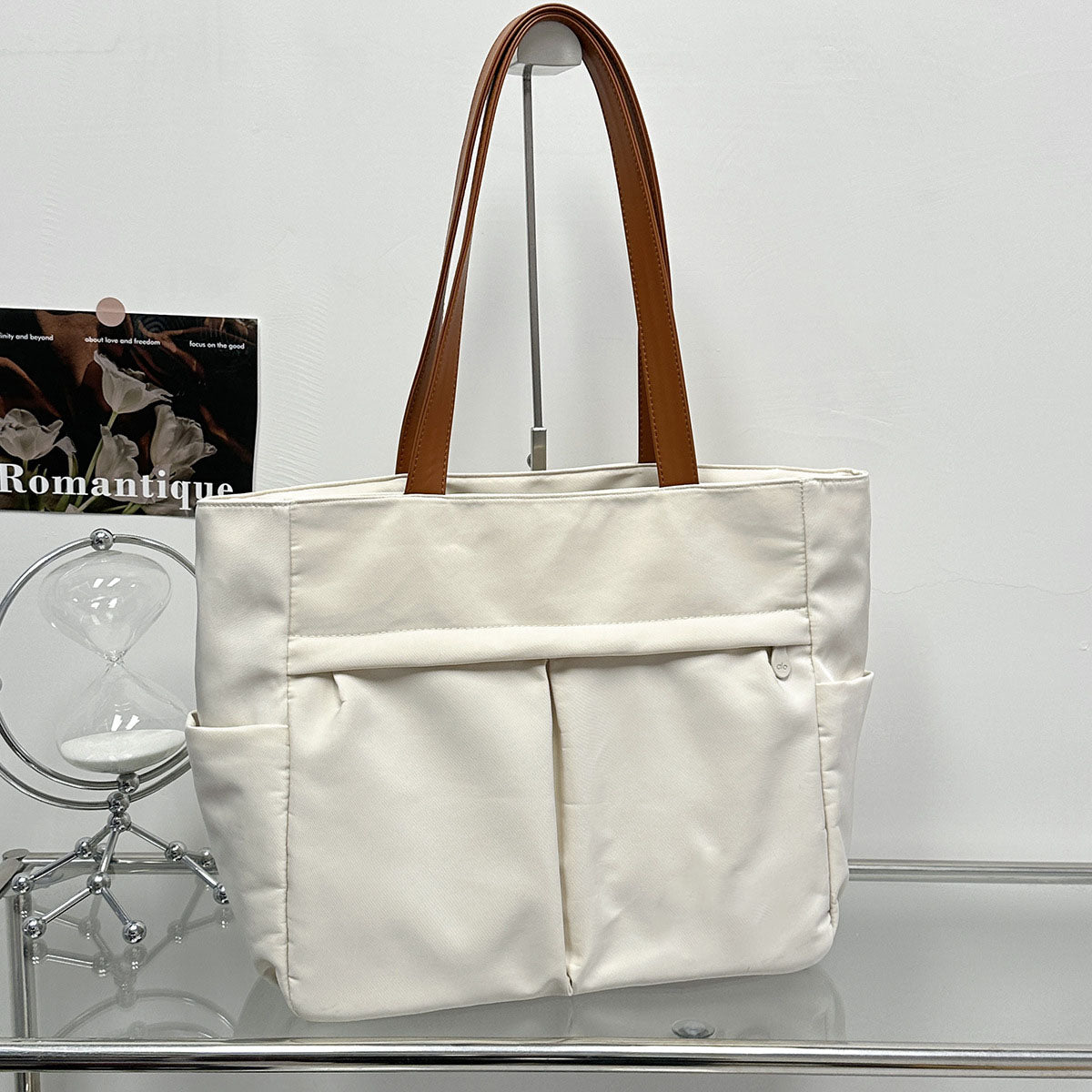 #119 women's new canvas shoulder bag retro texture solid color handbag
