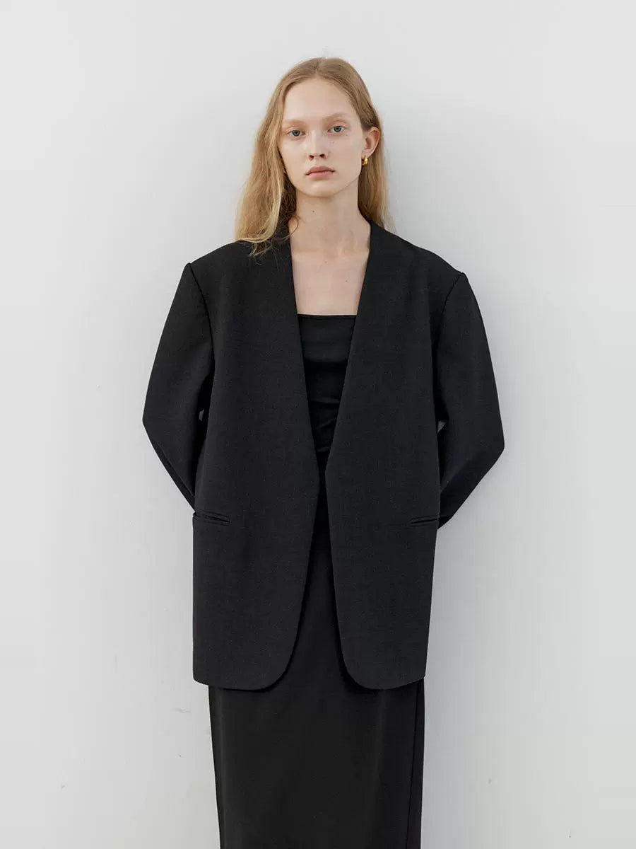 Therumah collarless blazer, imported double-shearing wool cuffs contrasting color outer stitching casual suit