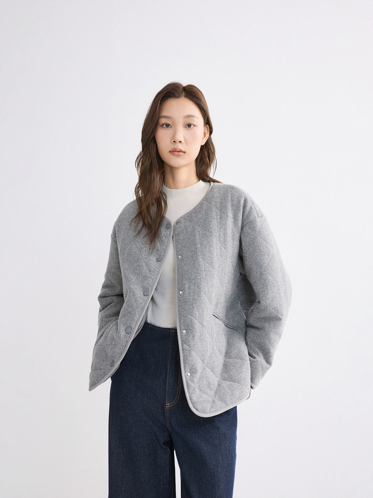 The rumah 3M new sherry warm velvet cotton clothes wool woolen crewneck silhouette jacket autumn and winter rhombus cotton clothes jacket