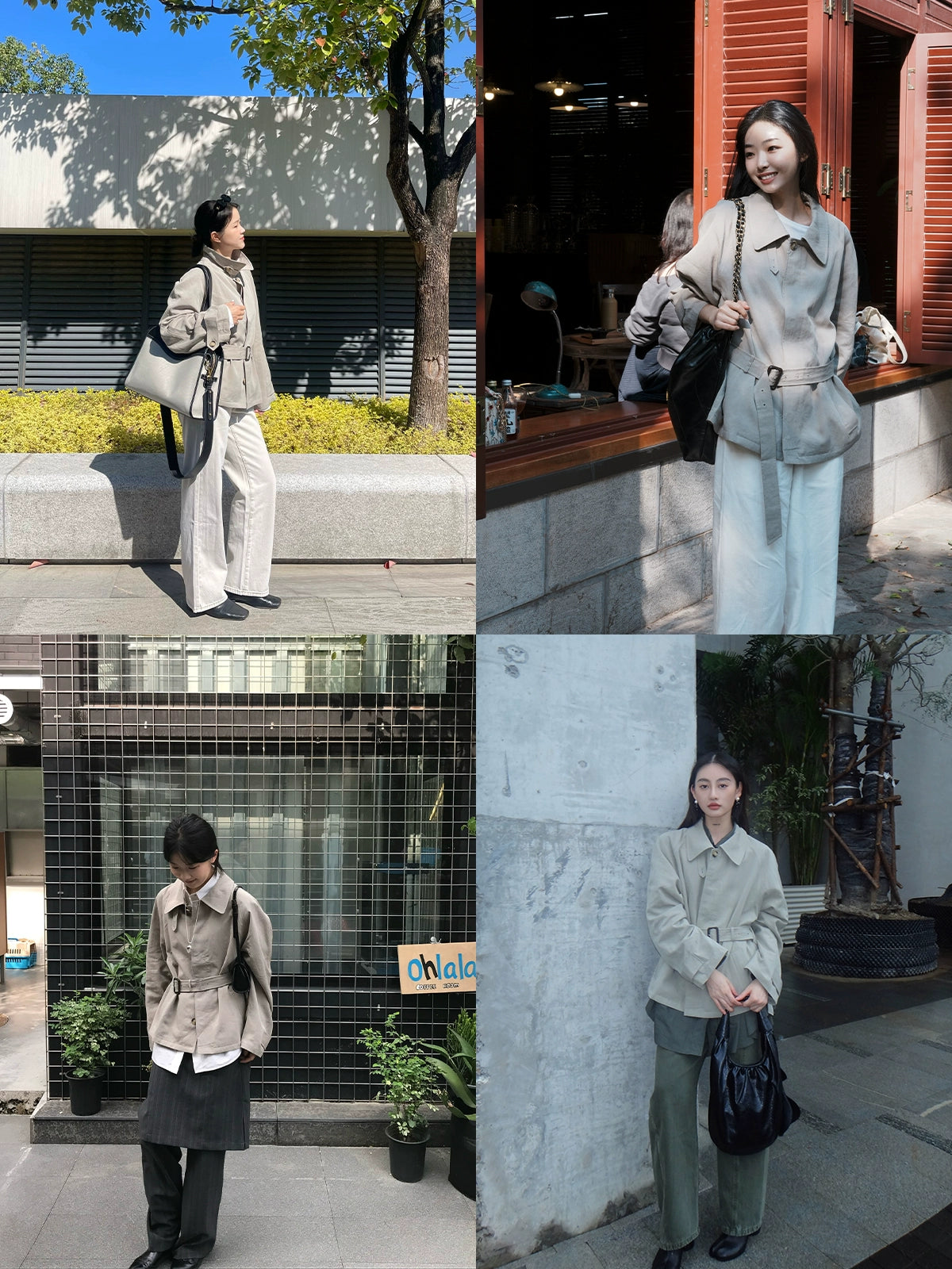 The rumah grey short buckle trench coat, Lyocell imitation hemp soft drop trench coat