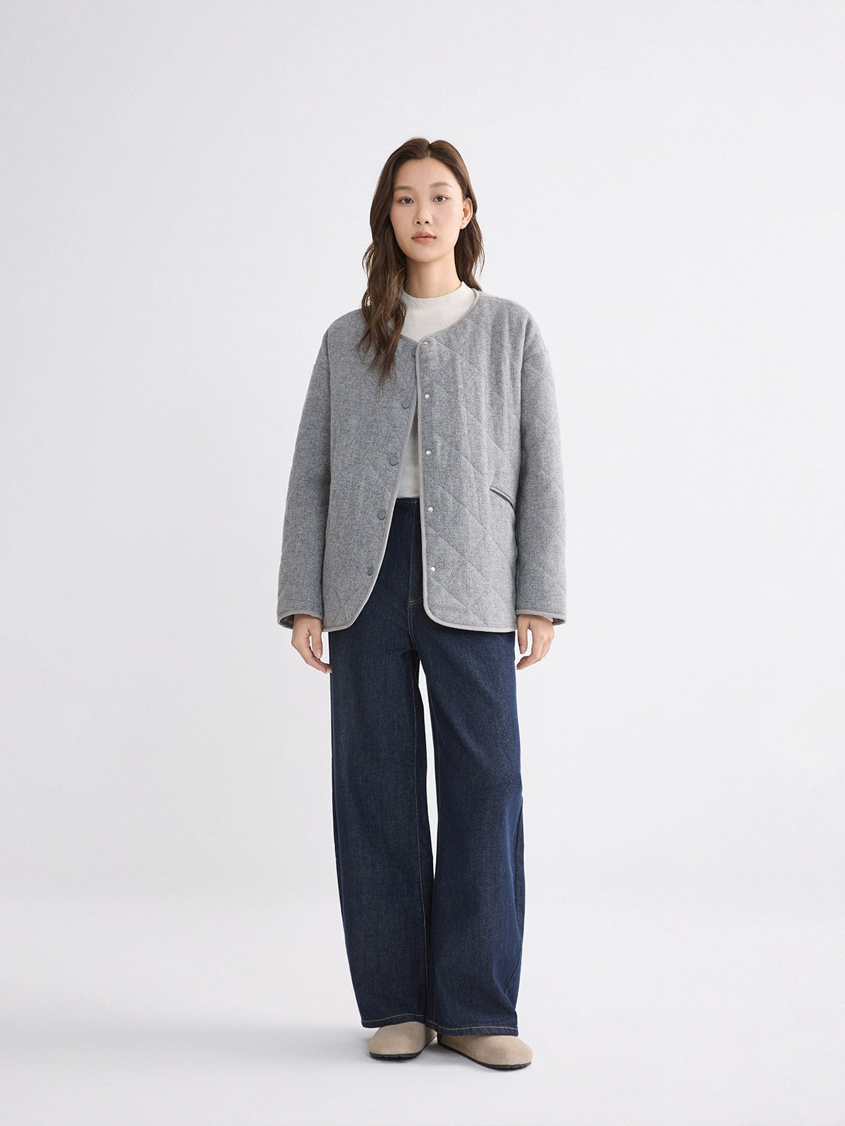 The rumah 3M new sherry warm velvet cotton clothes wool woolen crewneck silhouette jacket autumn and winter rhombus cotton clothes jacket