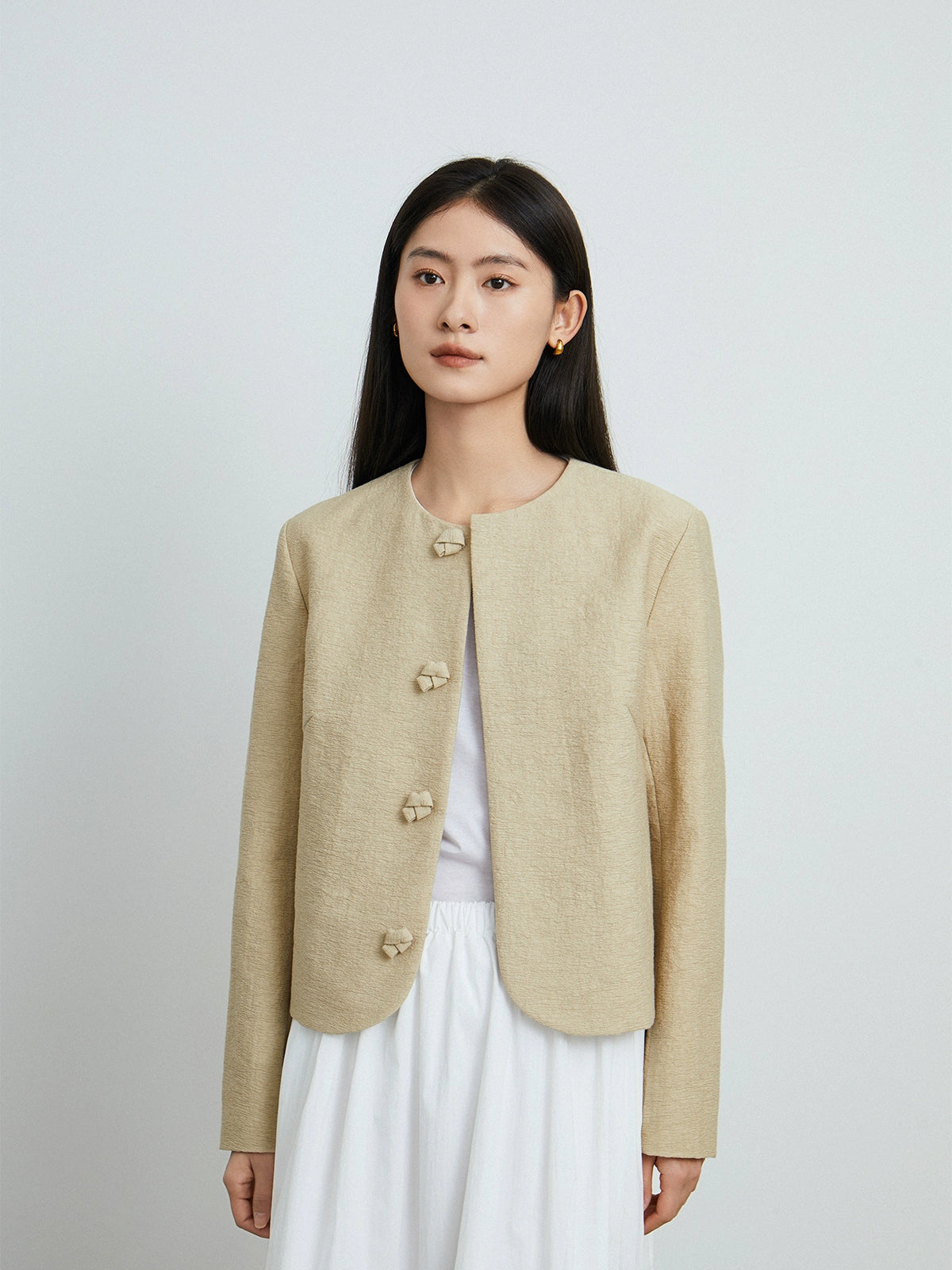The rumah butter small fragrant short coat, texture feeling early spring new handmade knot jacket