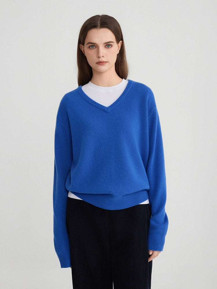 The rumah cashmere V-neck knit top, multi-colored 17.5 micron Basulan shrink-resistant and pilling-resistant