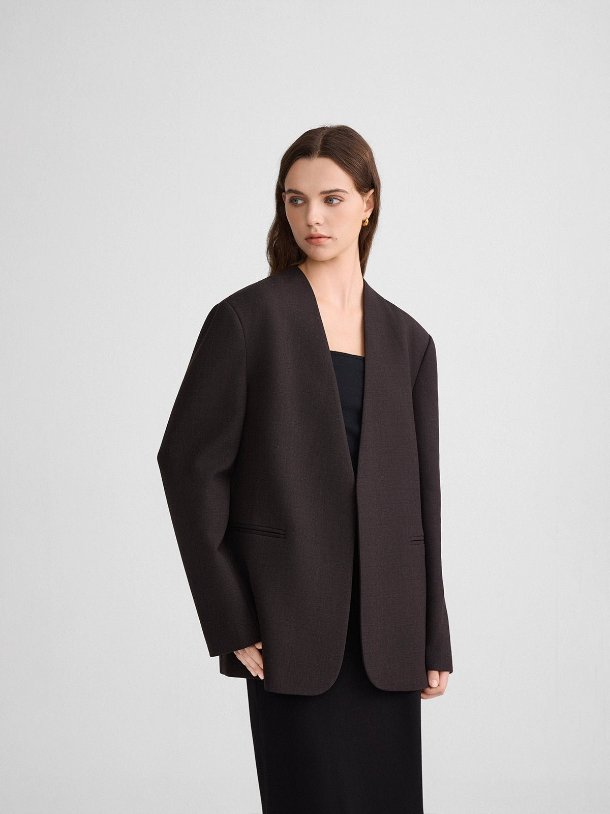 Therumah collarless blazer, imported double-shearing wool cuffs contrasting color outer stitching casual suit