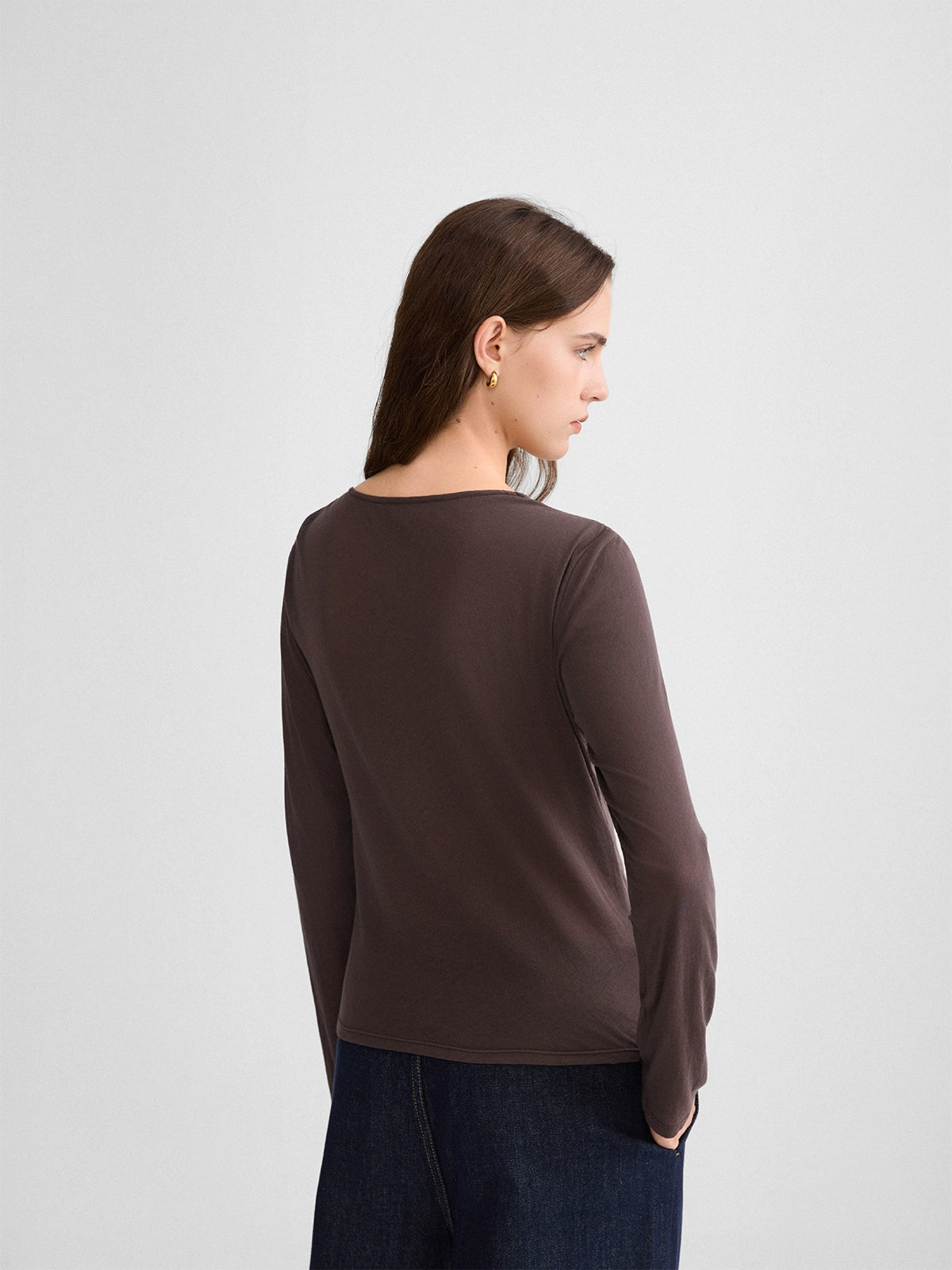 Therumah fake two-piece suspender T-shirt, imported fabric MIU style stacked autumn versatile slim-fitting bottoming shirt