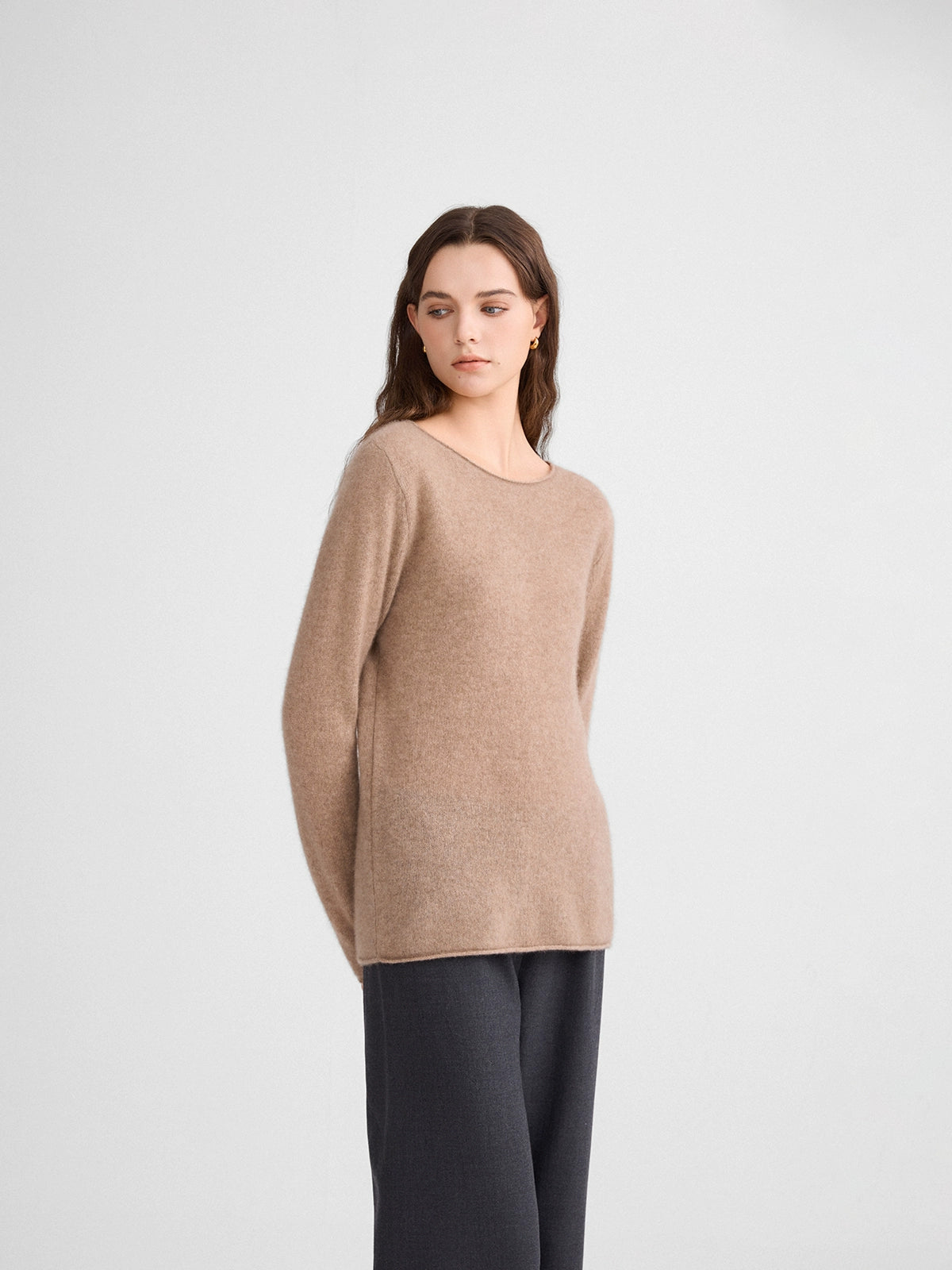 The rumah cashmere crewneck knit top, conseni giant soft cashmere loose lazy curled sweater