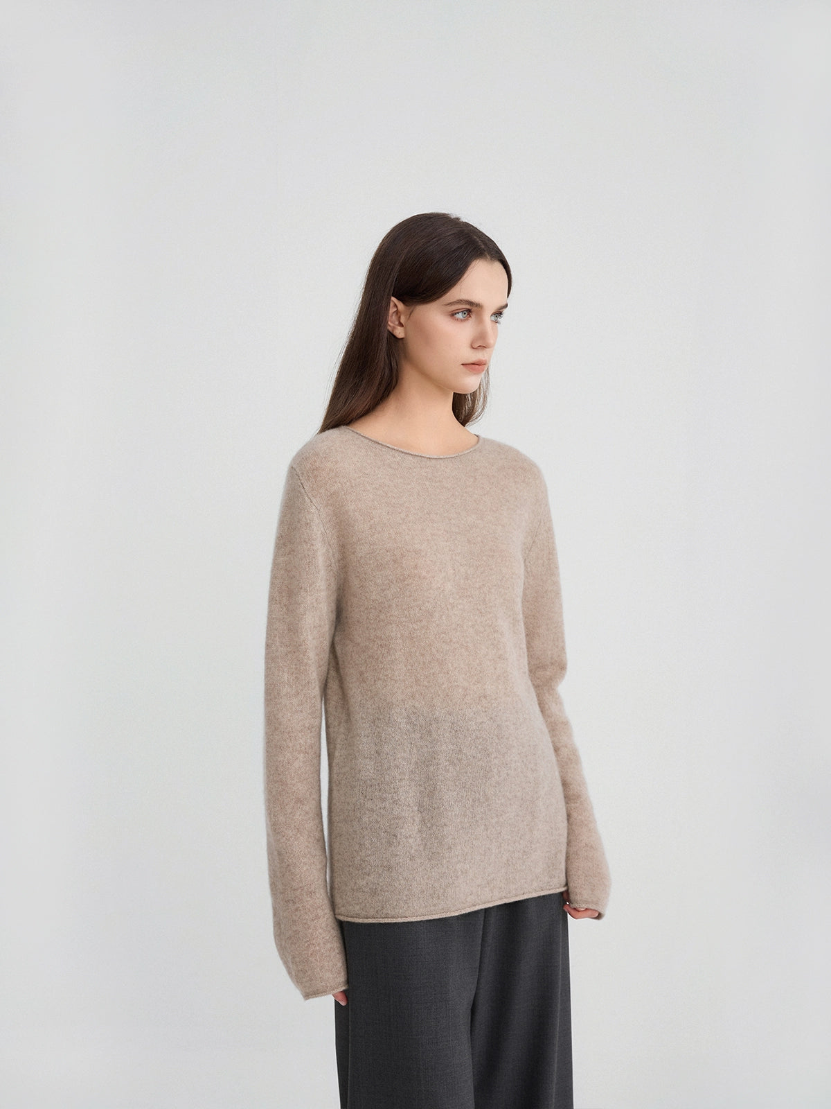 The rumah cashmere crewneck knit top, conseni giant soft cashmere loose lazy curled sweater