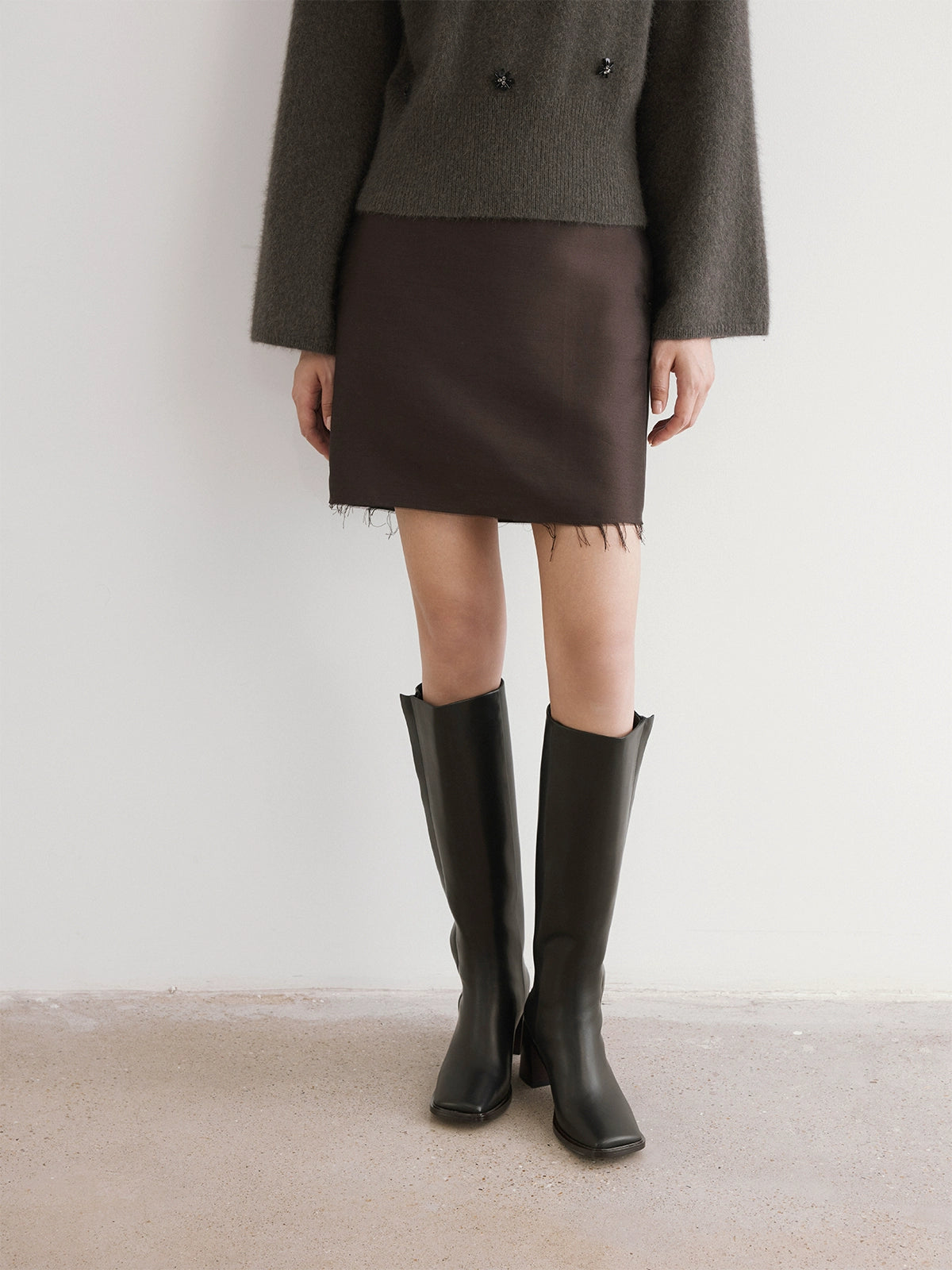 The rumah silk wool skirt rough edge design, imported fabric 46MM heavy luster, festival style