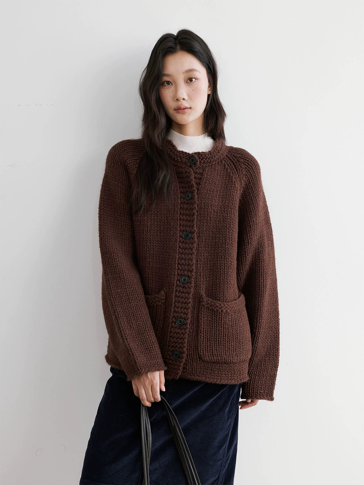 The rumah retro thick stick and needle sweater jacket, the new mother brand heavy industry woven wool knitted cardigan