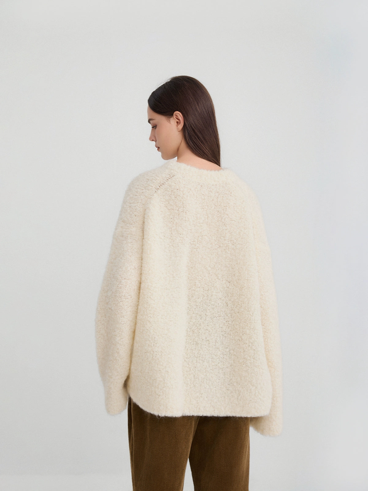 Therumah milk white teddy silhouette sweater three-dimensional cut alpaca chicory soft waxy loop yarn knitted sweater